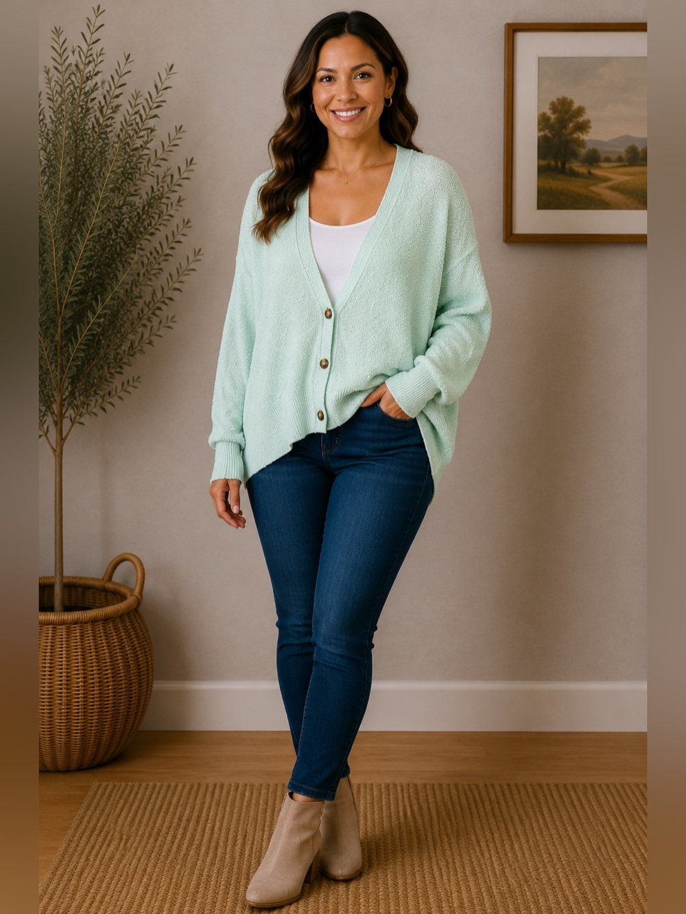 Women's Free People Mint Green Button Front Cardigan Sweater Size Large NWOT